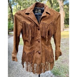 Vintage Pioneer Wear Hippie Western Suede Jacket Fringes Oklahoma USA Festival